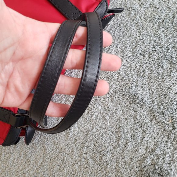 Burberry, Buckleigh Red Nylon/ Black Leather Tote w/  Side Toggles - Picture 8 of 15